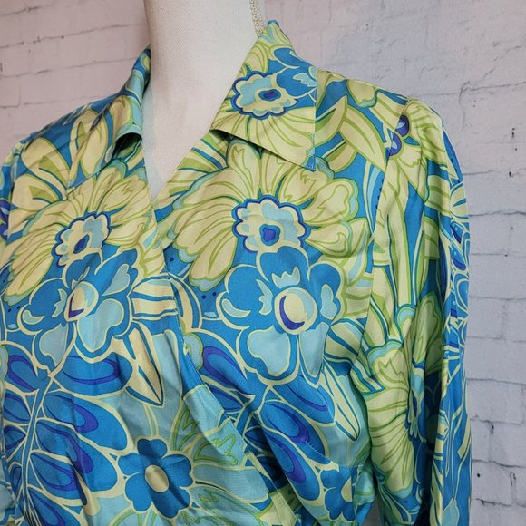 Bob Mackie Vibrant Blue and Yellow Floral Dress - Picture 3 of 6